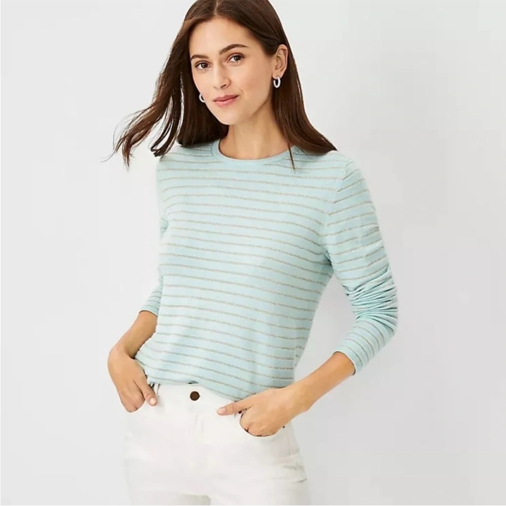 Ann Taylor Crew Neck Sweater‎ XL Teal Silver Shimmer Lightweight